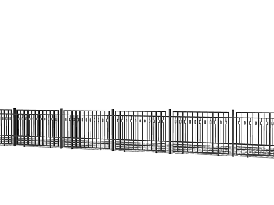 Black Metal Fence With Vertical Bars For Garden Security And Privacy 3d model