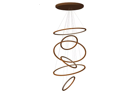 Modern Layered Chandelier With Circular Metallic Rings Hanging Design For Interior 3d model