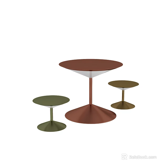 Modern Side Tables with Various Sizes Brown and Green Round Base Design 3d model