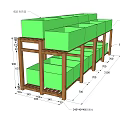 Multi tiered Garden Planter Structure With Wooden Frame And Green Boxes