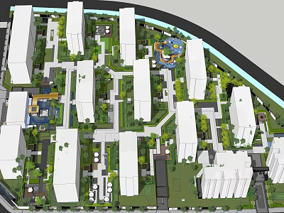 Residential Complex Planning With High Rise Buildings Green Spaces And Central Amenities 3d model