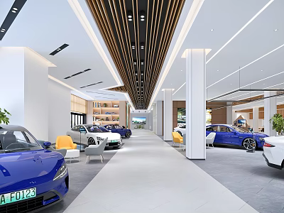 4S Store Showroom Modern Interior With Multiple Cars On Display And Comfortable Seating 3d model