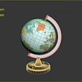 Detailed Colored Globe With World Map White Stand And Black Base