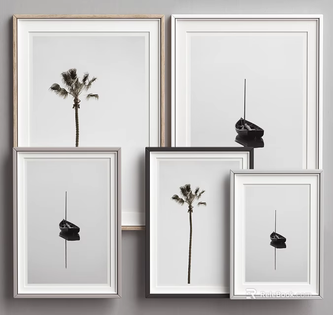 Decorative Frames With Black And White Palm Tree Art And Minimalist Wall Design 3d model 