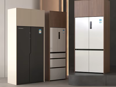 Sleek Modern Refrigerators With Black Beige Silver White Finishes And Wooden Accents For Home Interior 3d model