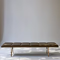 Brown Leather Sofa Bench With Modern Metal Legs And Light Shadow Effects