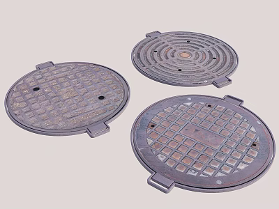 Municipal Road Manhole Covers With Grid Pattern And Durable Metal Structure 3d model