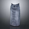 Mid Length Straight Blue Denim Skirt With Front Seam And Classic Pockets
