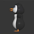 Cute Cartoon Penguin Character With Black White Body Blue Eyes Red Beak And Orange Feet
