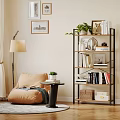 Cozy Study Room Interior With Comfortable Bean Bag Chair Floor Lamp Bookshelf And Potted Plants