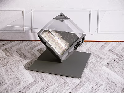 Modern Geometric Coffee Table With Transparent Glass Top And Gray Base Structure 3d model