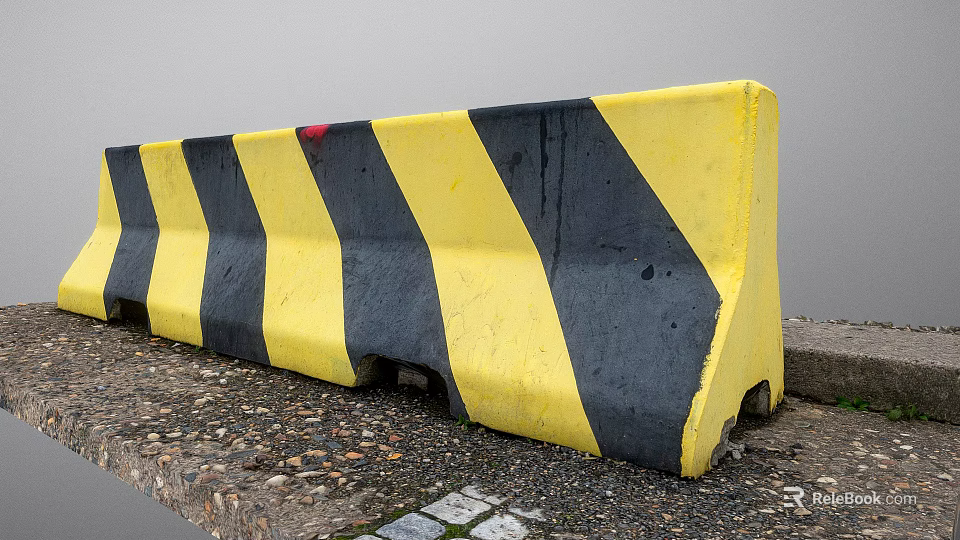 Yellow And Black Diagonal Striped Concrete Road Barriers For Traffic Safety 3d model 