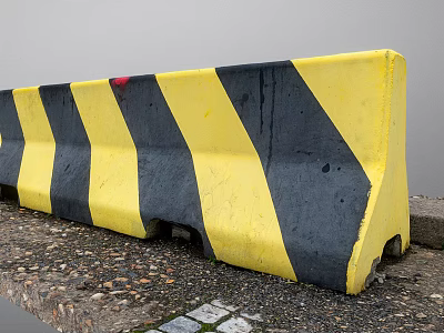 Yellow And Black Diagonal Striped Concrete Road Barriers For Traffic Safety 3d model