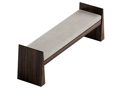 Sleek Modern Wooden Bench With Dark Frame And Light Upholstered Seat 3d model