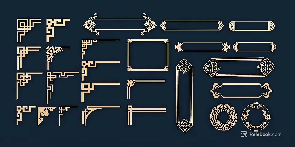Traditional Chinese Carved Patterns With Various Decorative Frame Designs And Ornamental Elements 3d model 