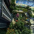 Lush Garden Landscape With Swimming Pool Walkways And Greenery Near High Rise Building
