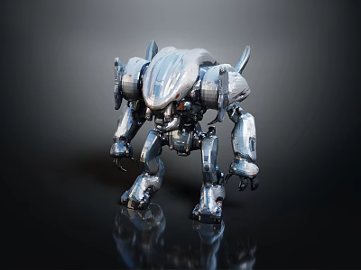 Silver Metallic Mechanical Robot Game Movie Character With Futuristic Design Features 3d model