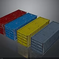 Vibrant Shipping Containers In Red Blue Yellow And Dark Blue On Reflective Surface