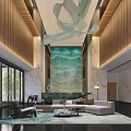 Modern Hotel Lobby Interior With Luxury Sofa Coffee Table And Art Installation