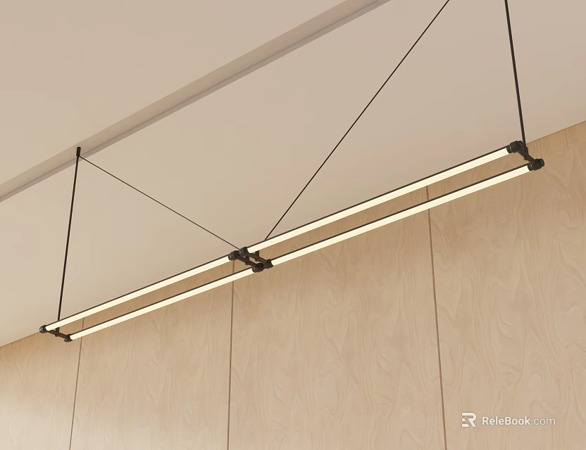 Sleek Modern Linear Pendant Light Hanging Over Wooden Panel Interior Space 3d model 