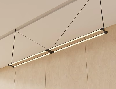 Sleek Modern Linear Pendant Light Hanging Over Wooden Panel Interior Space 3d model