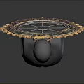 Decorative Wheel Structure With Crescent Moon And Golden Decorations On Mannequin Torso