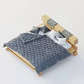 Modern Double Bed with Wooden Frame Grey Headboard and Grey Diamond Quilt and White Pillows