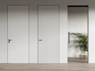 Modern White Hinged Doors With Vertical Stripes And Glass Design For Home Interior 3d model