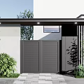 Modern Dark Gray Double Door Entrance Gate With Green Plants And Stone Pavement