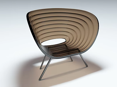 Modern Brown Leisure Chair With Curved Striped Design Hollow Center And Metal Legs 3d model