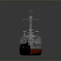 Classic Battleship Warship With Gray Upper Hull Red Bottom Two Funnels And Deck Guns