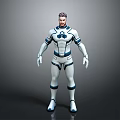 Game Movie Character Male with White Blue Bodysuit 3D Model Standing Pose Futuristic Design