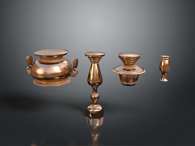 Brass Metal Decorative Ornament Set with Elegant Shapes and Glossy Finish 3d model