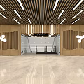 Modern Shopping Mall Lobby With Escalators Advertisements And Marble Floor