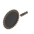 Round Wooden Mirror with Beaded Frame Reflecting White Curtains and Plant Branches