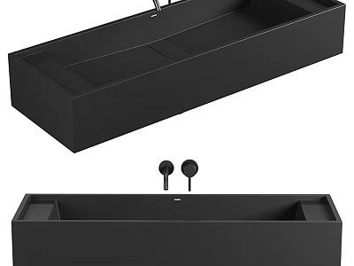 Sleek Black Modern Bathroom Sink Design With Rectangular Shape And Dual Faucet Handles 3d model