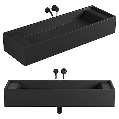 Sleek Black Modern Bathroom Sink Design With Rectangular Shape And Dual Faucet Handles 3d model