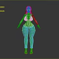 Stylish 3D Character With Red Hair Green Striped Bikini Top Blue Jeans And Sandals In Casual Look