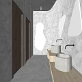 Modern Public Toilet Interior Design With Concrete Wash Basins And Mirrors