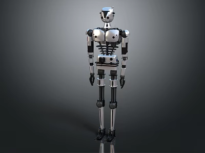 Humanoid Robot With Metallic Body And Mechanical Joints Standing In Studio 3d model