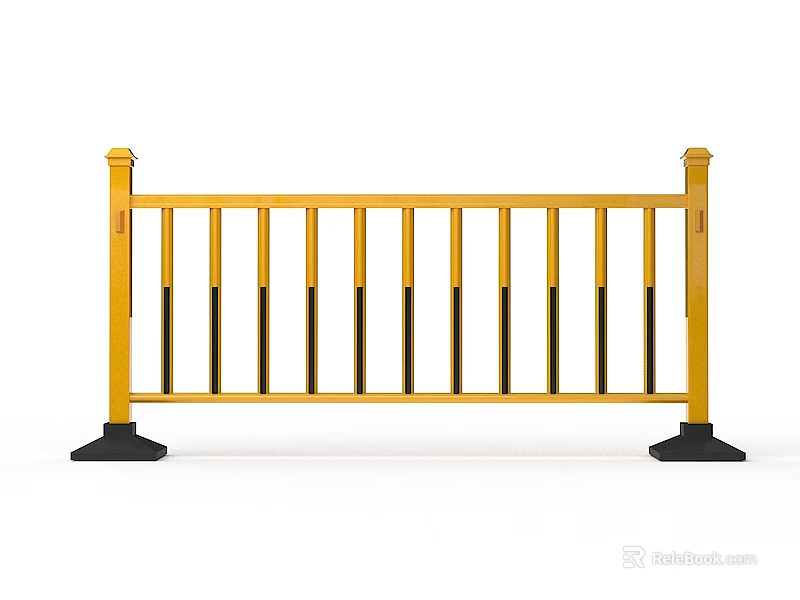 Yellow Road Barrier With Black Base And Metal Railing Structure For Traffic Safety 3d model 