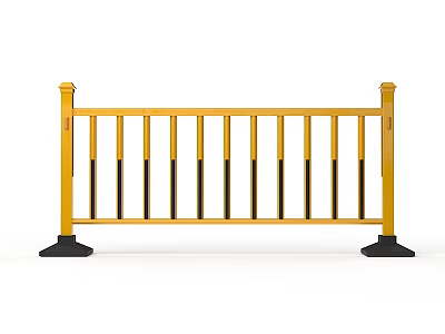 Yellow Road Barrier With Black Base And Metal Railing Structure For Traffic Safety 3d model
