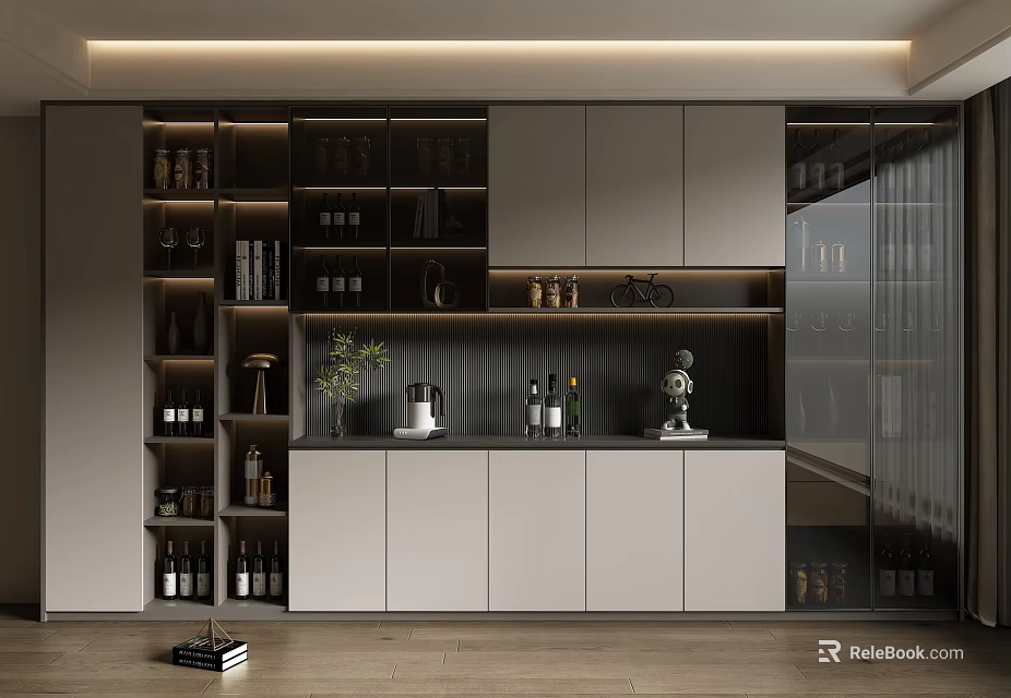 Sleek Modern Wine Cabinet With Glass Doors And Storage Shelves For Wine Bottles 3d model 
