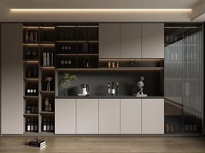 Sleek Modern Wine Cabinet With Glass Doors And Storage Shelves For Wine Bottles 3d model