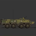 Wheeled Tank with Green Yellow Camouflage Antenna Number 321 on Gray Platform Against Dark Background