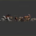 Various Animal Models With Horses Deer Bears Birds In Different Colors Arranged On Dark Background