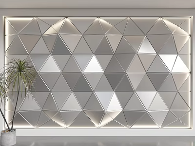 Modern Geometric Sofa Background Wall With Potted Plant 3d model