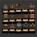 Display Shelf With Chair Clock Flower Scale Toy And Decorative Models