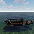 Small Boat With Solar Panel Floating On Green Water Surface 3d model