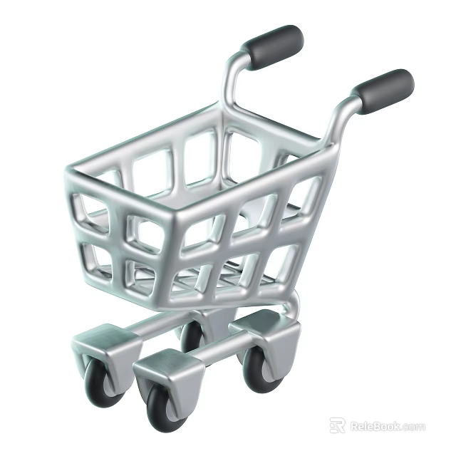Silver Shopping Cart With Grid Design Wheels And Handle For Shopping Use 3d model 